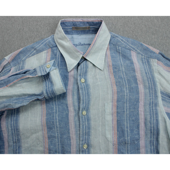 Tommy Bahama Shirt Mens Medium Stripped 100% Linen Long Sleeve Button Up - Picture 1 of 7